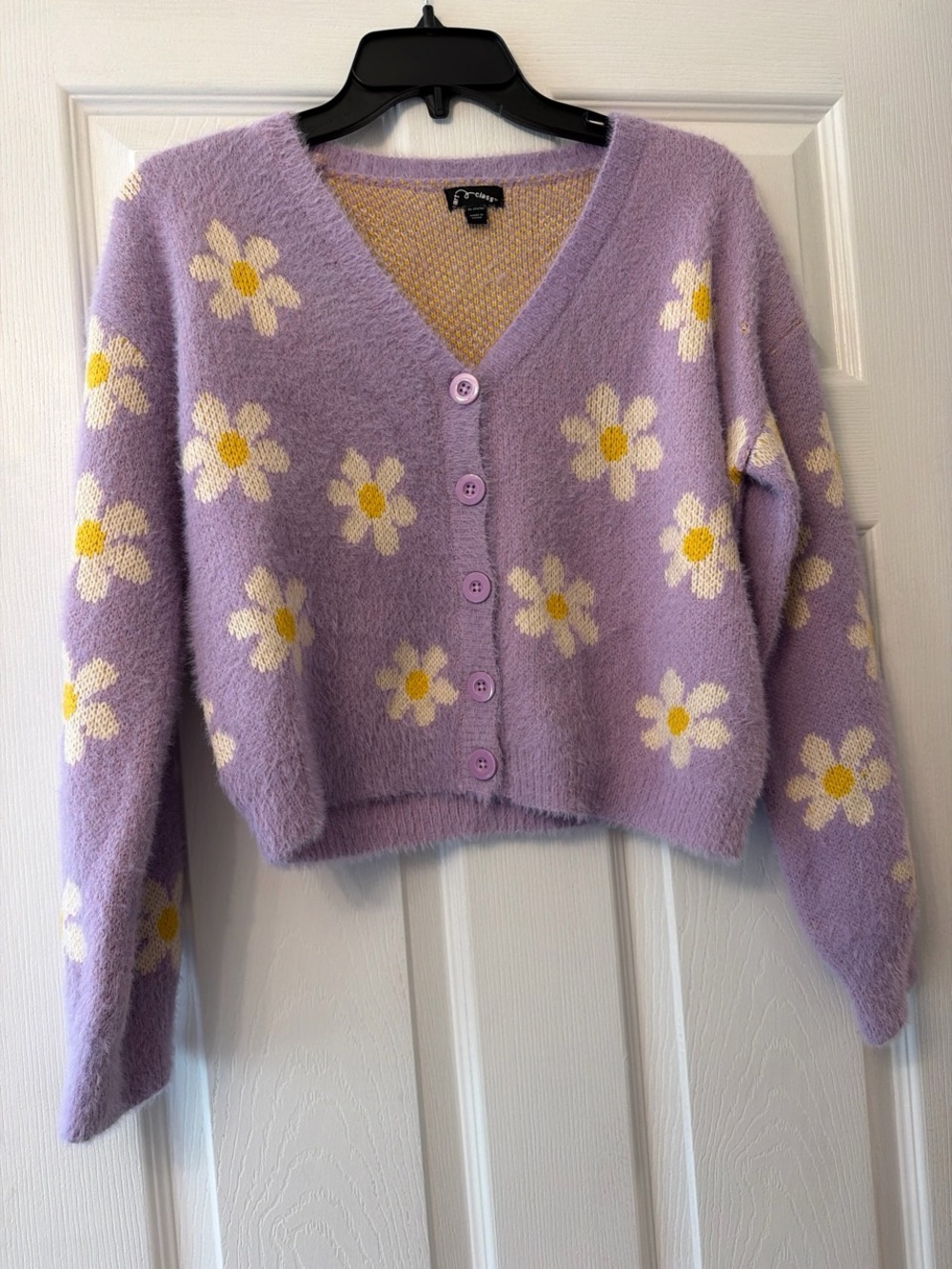 Art Class Girls Lavender Daisy V-Neck Button Cardigan Sweater